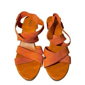 Max Rave Orange Wedge Sandals- Size 8